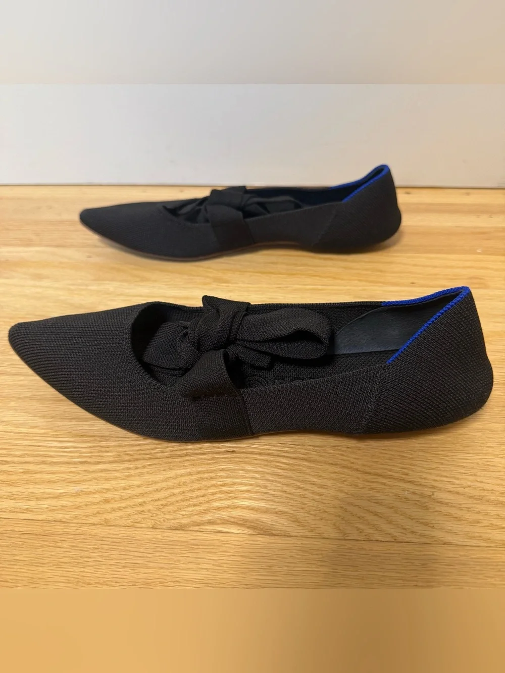 Rothy’s Pointed Toe Mary Jane Bow Tie Flat In Black Sz US W8.5